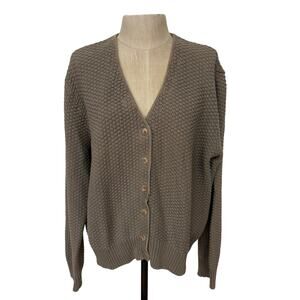 Vintage LizSport 100% Cotton Textured Taupe Cardigan – Made in USA Size M